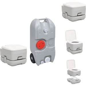 vidaXL Campingtoilet - Afvaltank 10L - T-spoeling - Grijs - HDPE - Luchtbed (camping)