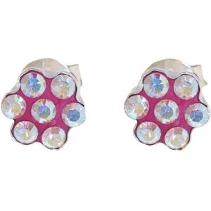 Behave - Oorbellen - Bloem - 925 Sterling Zilver - Aurore Boreale Kristal steentjes -Fuchsia Rood