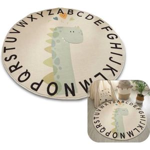 MIRO Vloerkleed Babykamer Rond - Kinderkamer - Super Zacht - Anti Slip - 100 x 100 cm - Dino