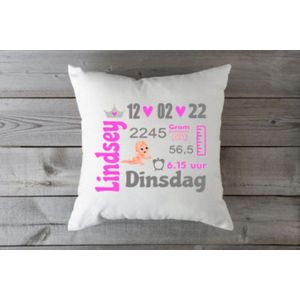 Kussenhoes - Geboorte - Kussen met tekst - Sierkussen - Personaliseren - 40x40cm