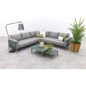 Garden Impressions Carmen loungeset 5-delig - teak look - mossgreen/ grijs