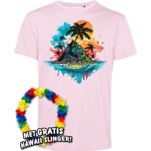 T-shirt Palmboom Eiland | Toppers in Concert 2024 | Club Tropicana | Hawaii Shirt | Ibiza Kleding | Lichtroze | maat L