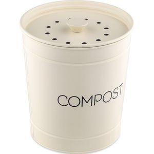 Navaris metalen compostbak 3 liter - Afvalbakje met 3x filter tegen vieze geuren - Prullenbak met deksel voor gft-afval - Compostemmer keuken - Crème
