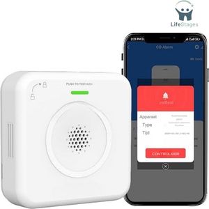 LifeStages - Koolmonoxidemelders - Wi-Fi Koolmonoxide Alarm - Koolmonoxide Detector - Aangesloten - Draagbare CO Detector Voor Thuis - Auto - Tent - Voertuig - Wit