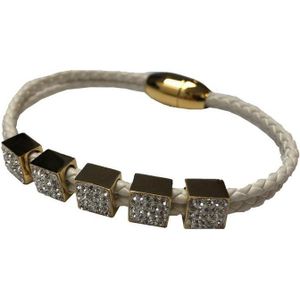 Silventi 980101966 Lederen armband met metalen - zirkonia - Wit - gevlochten - goudkleurig
