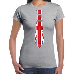 Bellatio Decorations Verkleed shirt voor dames - stropdas Engeland - grijs - supporter - themafeest L