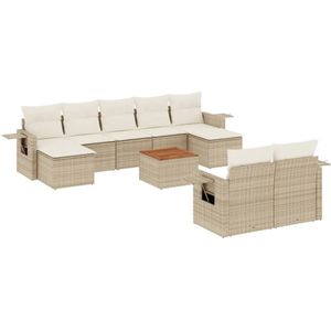 vidaXL 10-delige Loungeset met kussens poly rattan beige - Loungeset - Loungesets - Tuinset - Tuinbank