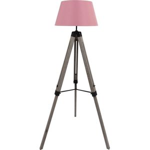 MaxxHome Vloerlamp Lilly - Leeslamp - Driepoot - Hout -145 cm - E27 - LED - 40W - Rose