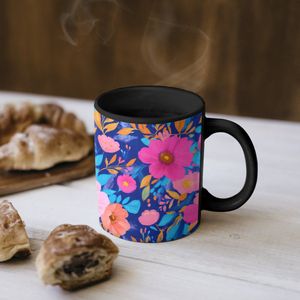 Magische Mok - Foto op Warmte Mokken - Koffiemok - Bloemen - Blauw - Roze - Magic Mok - Beker - 350 ML - Theemok