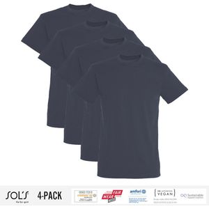 4 Pack Sol's Heren T-Shirt 100% biologisch katoen Ronde hals Mouse Grey Maat XXL