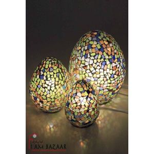 Oosterse Glas Mozaïek tafellamp set van 3 (S-M-L) - Multi Kleur - Ovaal - Marokkaanse Lamp - Hoogte 15-22-27 cm - Handgemaakt - Authentiek