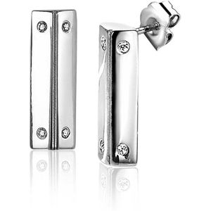 Mart Visser by ZINZI zilveren oorstekers taps toelopend met witte zirconia's 12 x 4mm MVO21