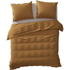 Yellow Percale Dekbedovertrek - Litsjumeaux - 240x200/220 cm - Cognac Brown