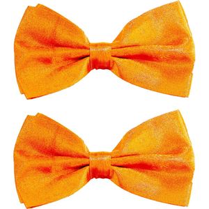 Toppers - Partychimp Carnaval verkleed vlinderstrikje zijdeglans - 2x - oranje - polyester - heren/dames