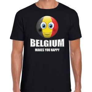 Belgium makes you happy landen t-shirt Belgie met emoticon - zwart - heren -  Belgie landen shirt met Belgische vlag - EK / WK / Olympische spelen outfit / kleding S
