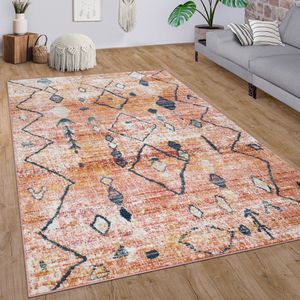 Paco Home Vloerkleed Woonkamer Laagpolig Ethno Boho Ruiten 3D Modern Crème Kleurrijk 80x150 cm