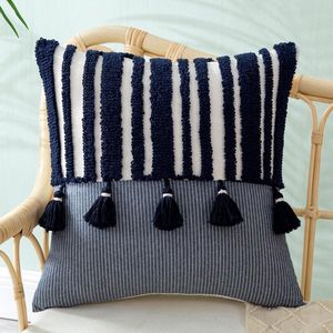 Exclusieve Lucy’s Living Luxe Handgemaakte Sierkussen BOHO Navy Blue - 50 x 30 cm - kussen - kussens - fluweel - wonen - interieur