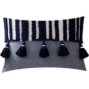 Exclusieve Lucy’s Living Luxe Handgemaakte Sierkussen BOHO Navy Blue - 50 x 30 cm - kussen - kussens - fluweel - wonen - interieur