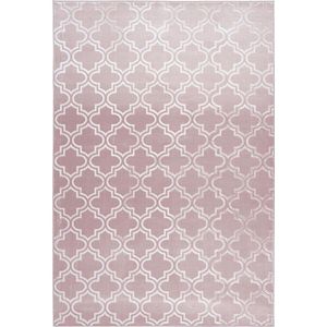 Vloerkleed, laagPIN, Marokkaans patroon, zijdeachtige glans, dun, zacht, voor woonkamer, slaapkamer, loper, antislip, kleur: roze, afmeting: 80 x 150 cm