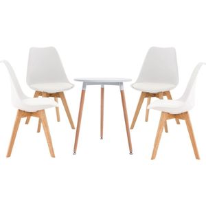 CLP Lamalie Eetkamerset - eetkamerstoelen set van 4x Linares stoel en 1x Amalie tafel - Rond tafelblad Ø 60 cm - wit