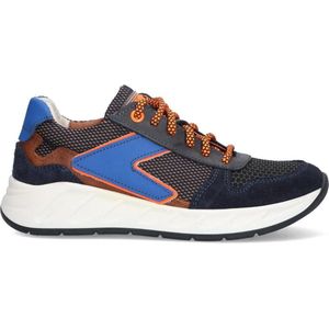 Braqeez 423933-529 Jongens Lage Sneakers - Blauw/Bruin/Oranje - Suède - Veters