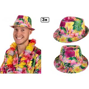 3x Festival hoedje hawaï print roze - Festival thema feest fun party tropical beach