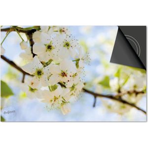 Inductie beschermer 60x52 - afdekplaat inductie mat - Dietrix Kookplaat beschermer - Exclusief - Bloemen en Planten - Witte Bloesem