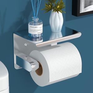 Toiletpapierhouder, wc-papierhouder zonder boren, wc-papierhouder, toiletpapierhouder, wc-papierhouder, 3M-lijm/schroefmontage (zilver)