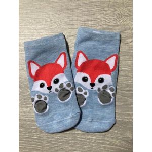Leuke dieren enkelsokken Catroon style sokken - Lichtblauw - Vos - Unisex Maat 36-41