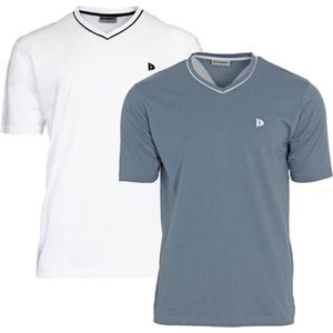 2-Pack Donnay T-shirt - sportshirt - V-Hals shirt - Heren - Wit/Blue grey - Maat XXL