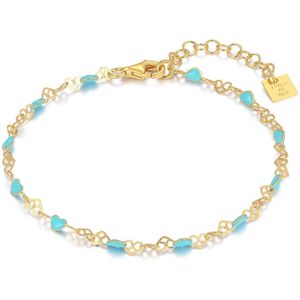 Twice As Nice Armband in 18kt verguld zilver, turquoise hartjes 16 cm+3 cm