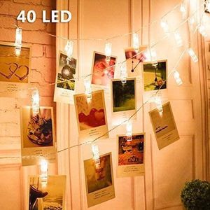LED Lichtsnoer | 40 LEDS | Foto-clips | Batterij | Warm Wit | Sfeerdecoratie | Kerstdecoratie