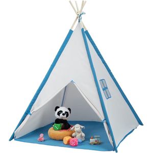 Tipi Tent Kinderen - Tipi-Tenten - Speelgoed Tipitent - Speeltent Meisjes en Jongens - Speelhuisje - Blauw met Wit