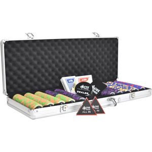 Keramische Cashgame Pokerset 500 Poker Chips Compleet - pokerkoffer - pokersets - pokerfiches - pokerchips - poker kaarten - pokerkaarten - dealerbutton - all in button - cut card