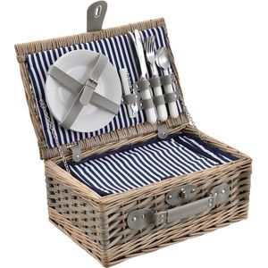 Picknickmand voor 2 personen - incl. inhoud - blauw en wit