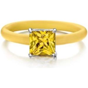 Colori 4 RNG00031 Siliconen Ring met Steen - Vierkant Zirkonia 8x8 mm - One-Size - Geel