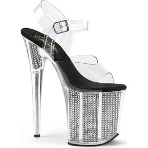 Pleaser - FLAMINGO-808SRS Sandaal met enkelband, Paaldans schoenen - Paaldans schoenen - 36 Shoes - Zilverkleurig/Transparant