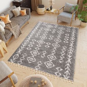 Tapiso Boho Vloerkleed Bohemian Met Kwastjes Hoogpolig Tapijt Maat- 160x220