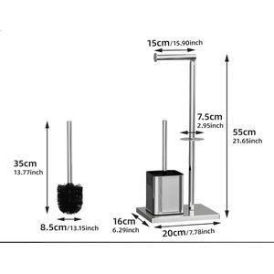 Stellar Toiletpapierhouder staand met wc-borstel | Roestvrij stalen Wc-Set | Wc-papierhouder staand en wc-borstel | zonder boren | toiletborstel en wc-rolhouder | Staand (zilver) | WC Borstel met Houder