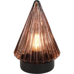 Tafellamp Tofte LED - 17 cm - Kegel vorm - Werkt op 2 AAA batterijen - Bruine lamp - Decoratieve glazen kegel lamp