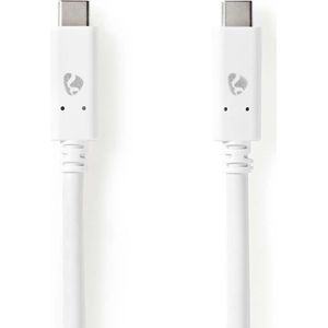 Nedis USB-Kabel - USB 3.2 Gen 2 - USB-C Male - USB-C Male - 100 W - 4K@60Hz - 10 Gbps - Vernikkeld - 1.00 m - Rond - PVC - Wit - Doos
