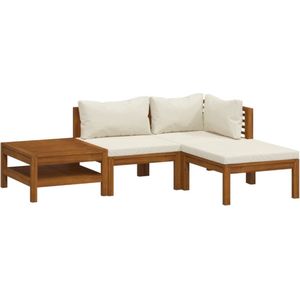 vidaXL 4-delige Loungeset met crèmekleurige kussens Loungebank - Acacia Hout - Buitendecor - Lounge Set - Tuinstoel