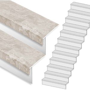 Traprenovatie set - rechte trap - 13 treden SPC toplaag Beton Taupe incl. witte stootborden