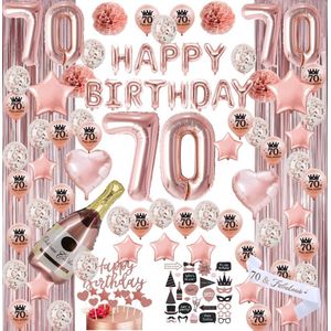 70 jaar verjaardag versiering - 70 Jaar Feest Verjaardag Versiering Set 118-delig  - Happy Birthday Slingers, Ballonnen, Foto props & Caketoppers - Decoratie Man Vrouw - Rose goud&Wit