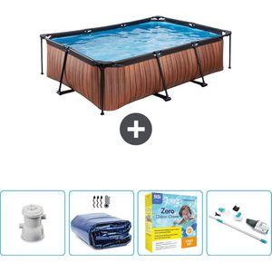 EXIT Rechthoekig Wood Frame Zwembad - 220 x 150 x 65 cm - Inclusief Pomp Solarzeil - Onderhoudspakket - Stofzuiger - Nu extra voordelig