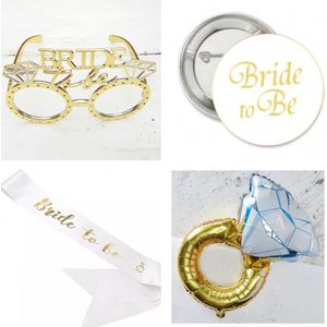 4-delige Vrijgezellenfeest set Bride to Be wit goud met bril sjerp button en folie ballon  - bride to be - bruid - vrijgezellenfeest