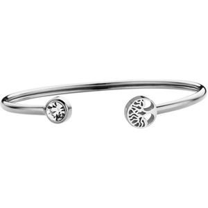 CO88 Collection 8CB-90789 Stalen Armband - Dames - Bangle met Zirkonia en Levensboom - 58 x 50 mm - Zilverkleurig