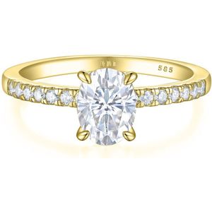 Nina - 14k Geelgouden Ovaal Moissanite Ring met Pavé Zijstenen - 1.5 karaat