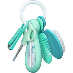 Sophie de giraf Baby Verzorgingsset - 5-in-1 - Badthermometer, Schaartje, Nagelknipper, Kam & Haarborstel - Aan handige sleutelring - Vanaf 0 maanden - Blauw/Turquoise