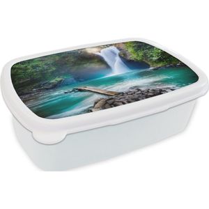 Broodtrommel Wit - Lunchbox - Brooddoos - Waterval - Stenen - Landschap - Planten - Water - 18x12x6 cm - Volwassenen